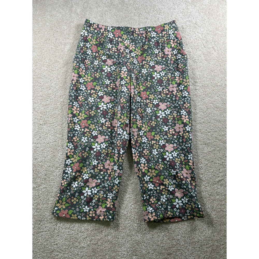 Sport Savvy Pants Womens Small Floral Print Stretch Cropped Pockets Casual Capri